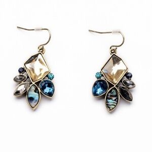 Goldtone Blue Paua Shell Cluster Drop Earrings